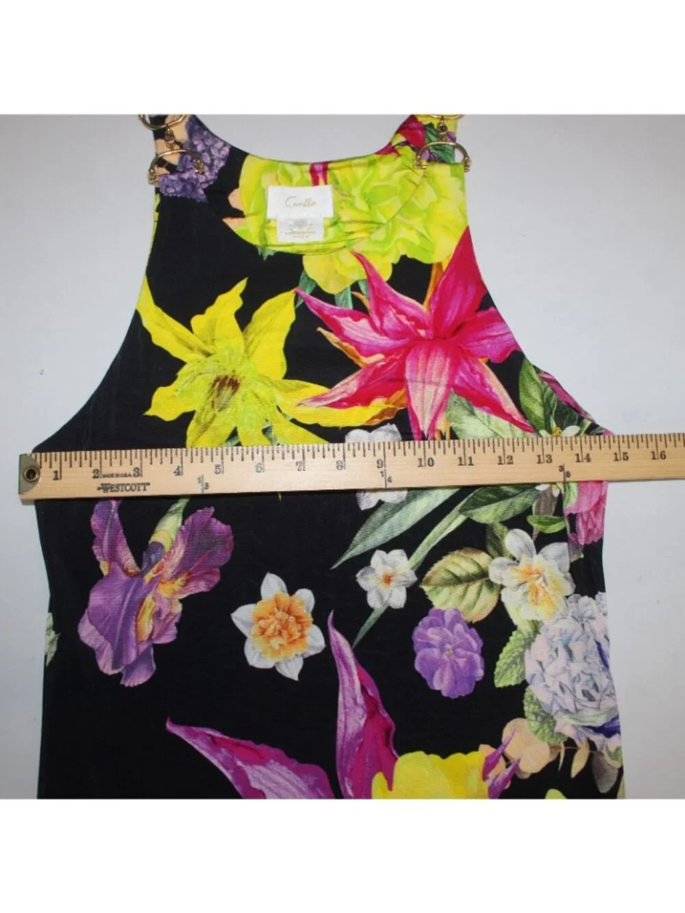 Camilla Top Sz S Black Yellow Multi Colored Floral Sleeveless Viscose Elastane - Picture 9 of 9